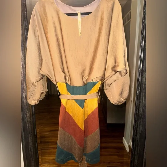 Uncle Frank Tan Textured Patchwork Dress - Picture 1 of 8